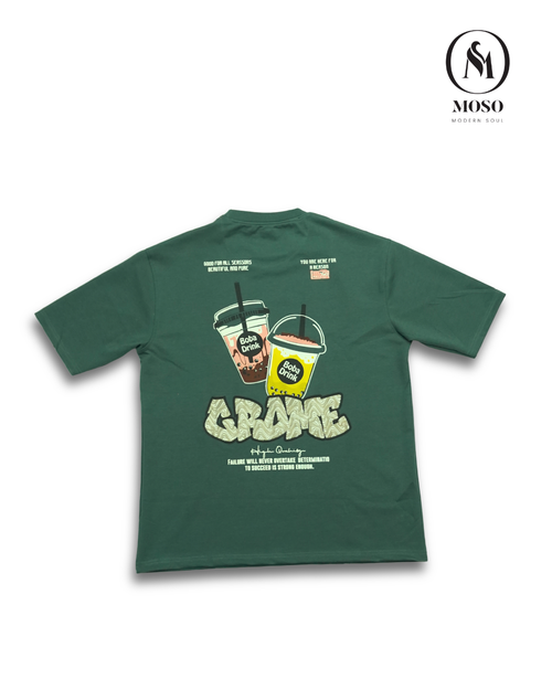 MOSO "Boba Game" Oversized Tee – Forest Green