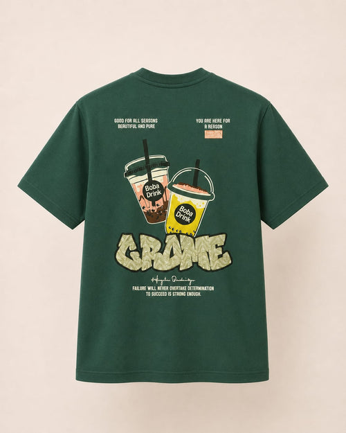 MOSO "Boba Game" Oversized Tee – Forest Green